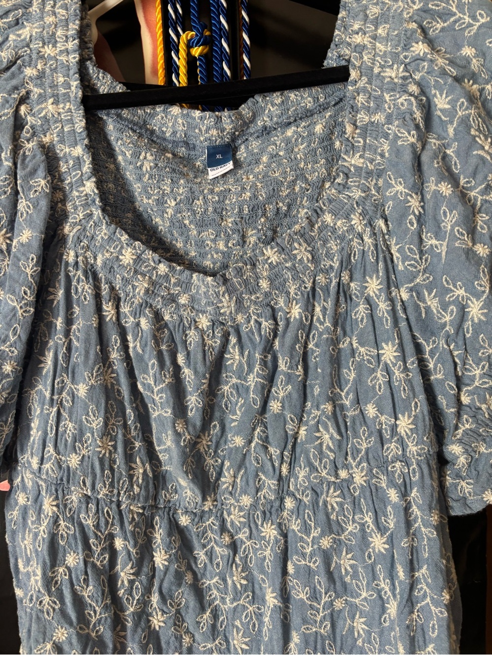 Old Navy Blue Tunic with Cream Floral Embroidery